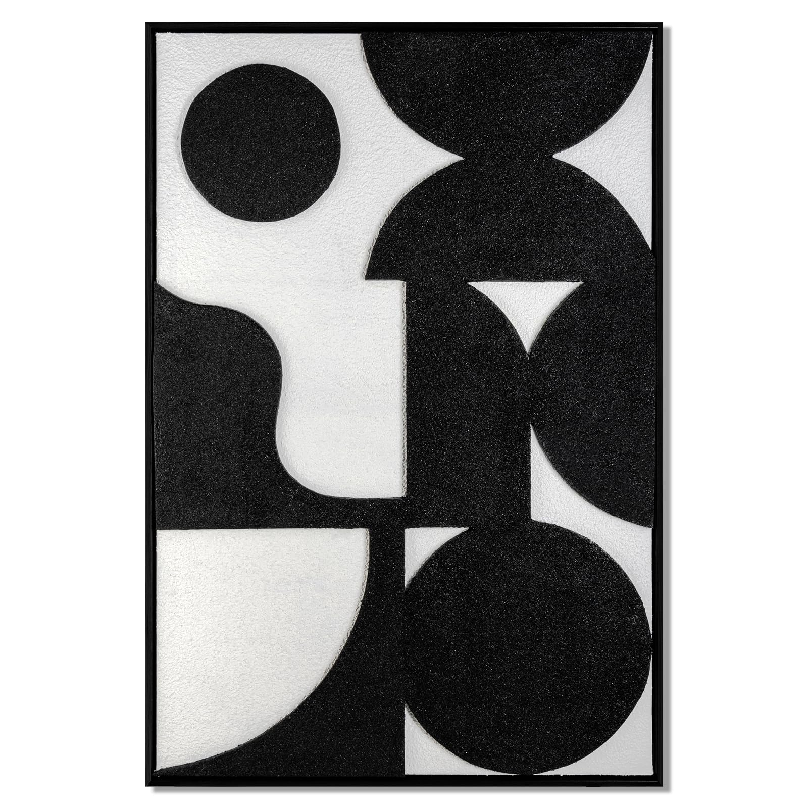 BASNLIFE Hand-Painted Minimalist Black and White Abstract Wall Art